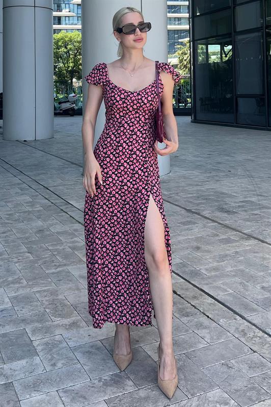 MDX Black Patterned Slit Long Dress MG2004 - Potsdam