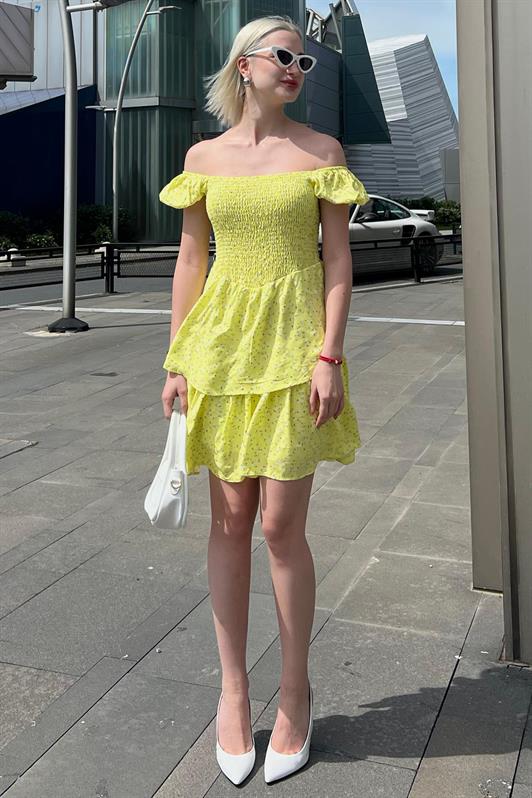 MDX Yellow Tiered Skirt Dress with Gathered Waist MG2103 - Ocuilan de Arteaga
