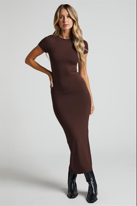 MDX Brown Basic Half Fisherman Slit Long Dress MG1989 - College Station