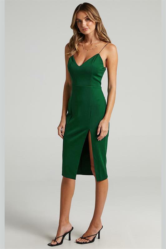 MDX Green V-Neck Split Satin Dress MG1742 - Manhattan