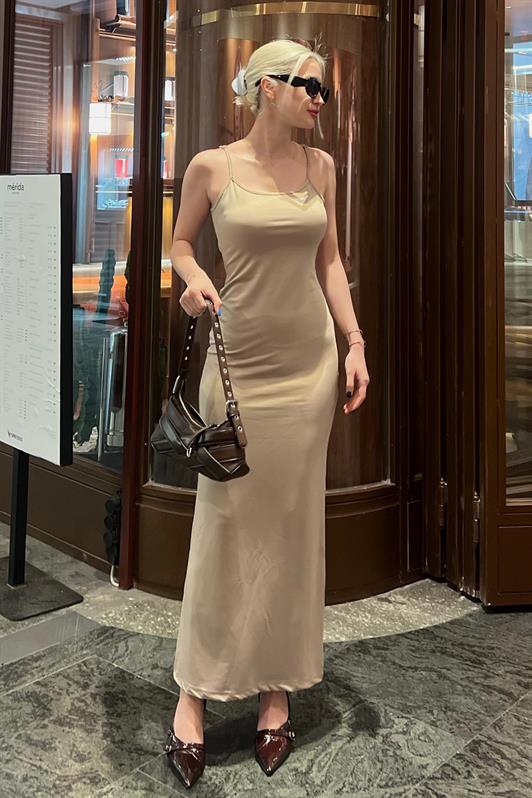 MDX Beige Long Sleeve Basic Dress MG1852 - Scafati
