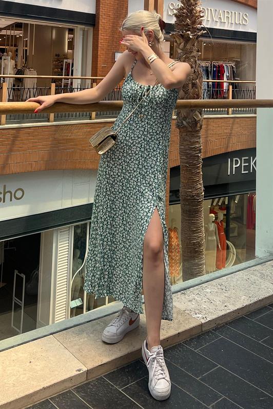 MDX Green Patterned Strappy Long Dress MG2025 - Yorktown