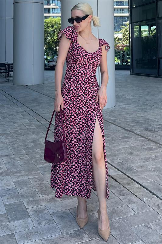 MDX Black Patterned Slit Long Dress MG2004 - Potsdam