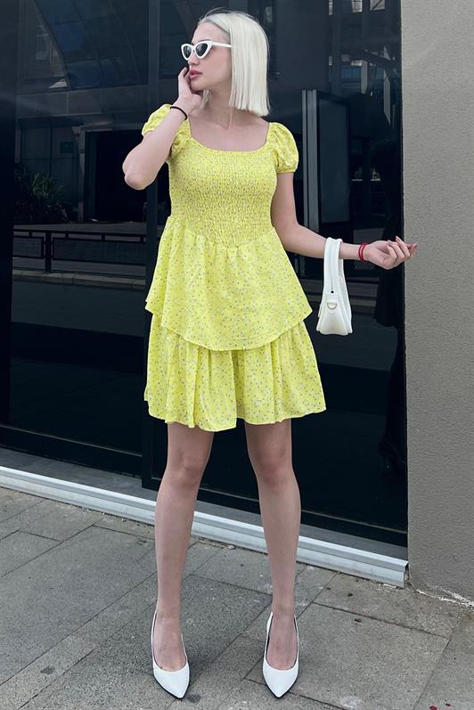 MDX Yellow Tiered Skirt Dress with Gathered Waist MG2103 - Ocuilan de Arteaga