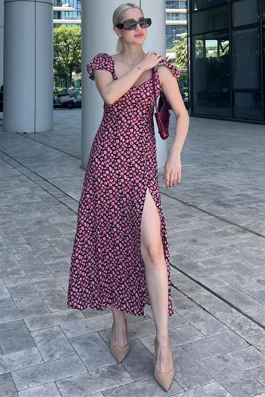 MDX Black Patterned Slit Long Dress MG2004 - Potsdam