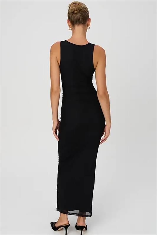 MDX Black Patterned Mesh High Neck Maxi Dress MG2097 - Columbia
