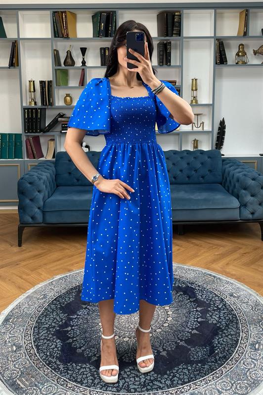 MDX Sax Patterned Elastic Waist Midi Dress - MG2101 - San Luis Río Colorado