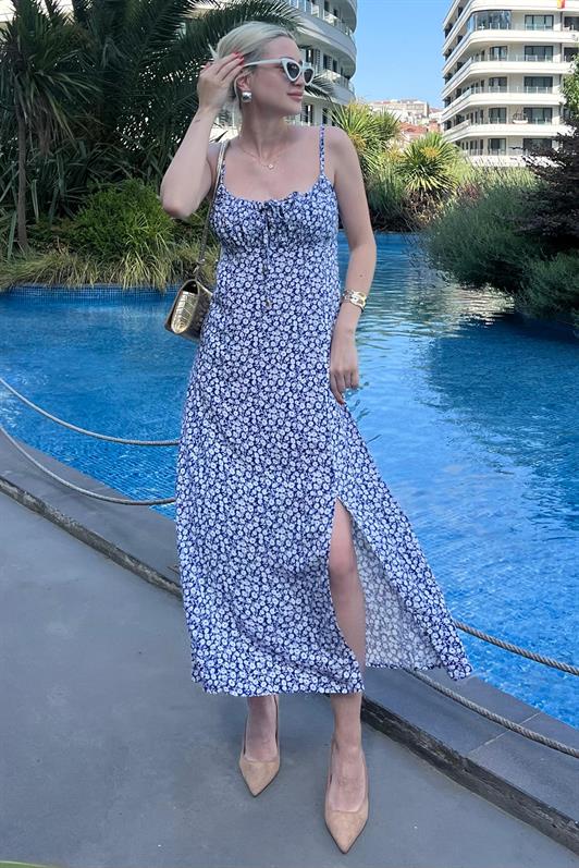 MDX Blue Patterned Strappy Long Dress MG2025 - Fort Myers