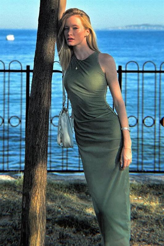 MDX Green Patterned Mesh High Neck Maxi Dress MG2097 - Roseville