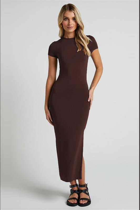 MDX Brown Basic Half Fisherman Slit Long Dress MG1989 - College Station
