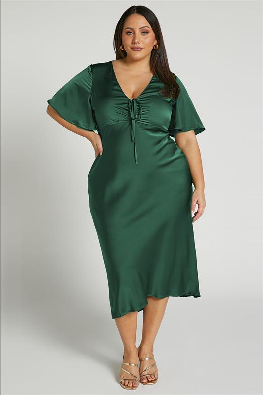 MDX Green Midi Short Sleeve Satin Dress MG2013 - Inca