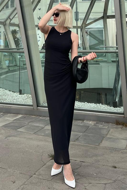 MDX Black Patterned Mesh High Neck Maxi Dress MG2097 - Columbia