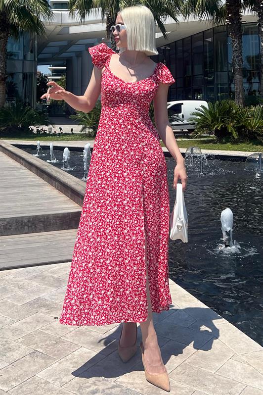 MDX Red Patterned Slit Long Dress MG2004 - Kenton