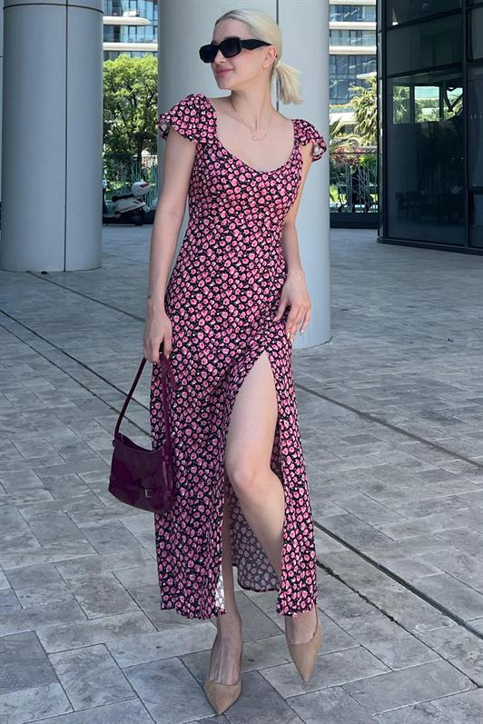MDX Black Patterned Slit Long Dress MG2004 - Potsdam