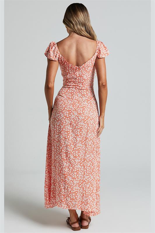 MDX Orange Patterned Slit Long Dress MG2004 - Kryvyi Rih