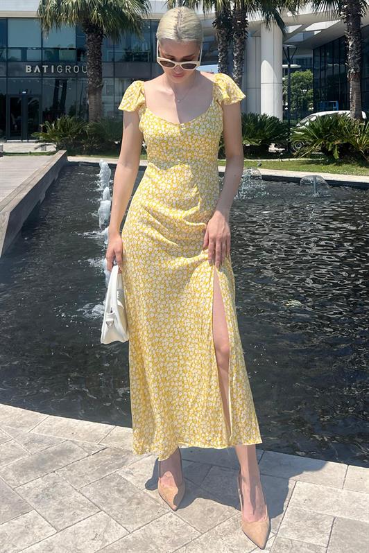 MDX Yellow Patterned Slit Long Dress MG2004 - Union City