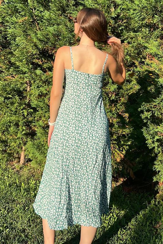 MDX Green Patterned Strappy Long Dress MG2025 - Yorktown
