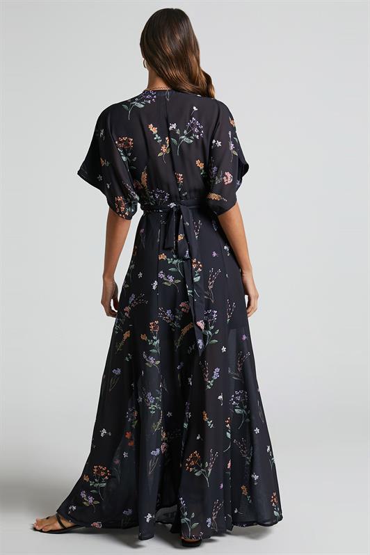 MDX Black Flower Patterned Slit Detailed Long Dress MG2116 - Zhytomyr