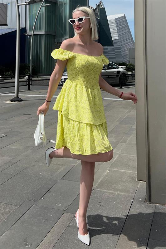 MDX Yellow Tiered Skirt Dress with Gathered Waist MG2103 - Ocuilan de Arteaga