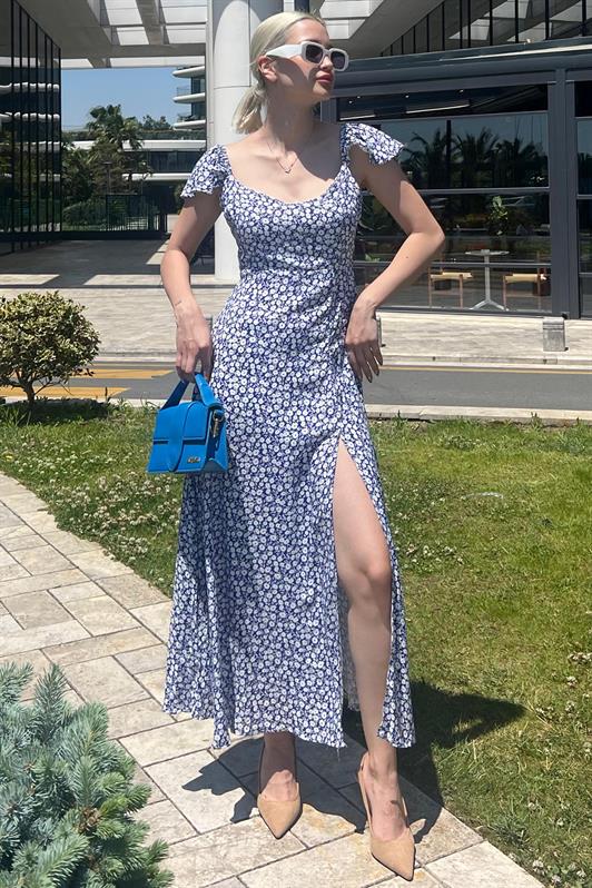 MDX Saks Patterned Slit Long Dress MG2004 - Sarcelles