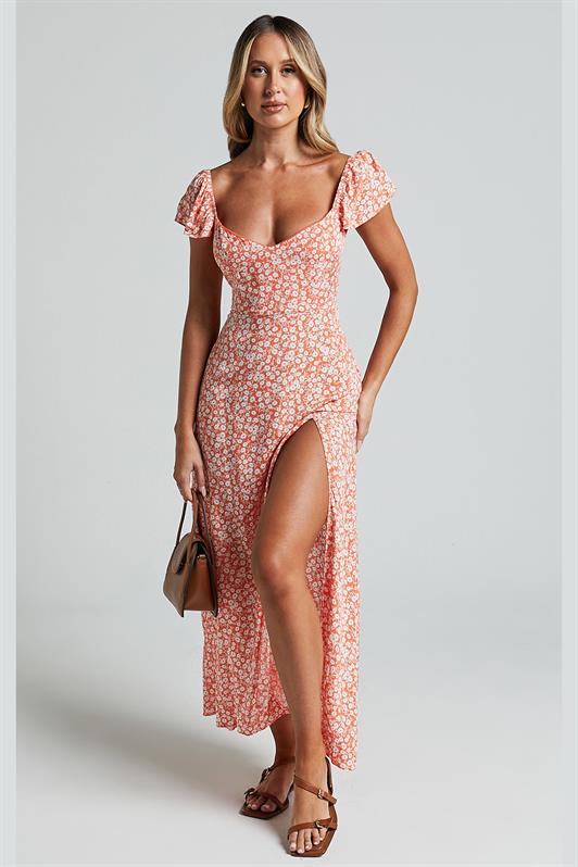 MDX Orange Patterned Slit Long Dress MG2004 - Kryvyi Rih