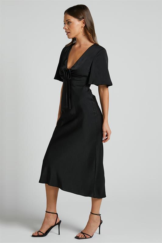 MDX Black Midi Length Short Sleeve Satin Dress MG2013 - Orlando