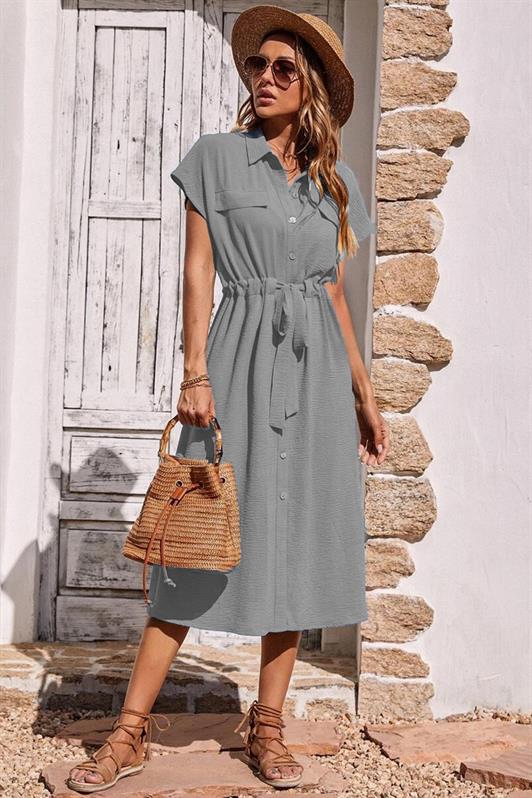MDX Gray Shirt Collar Long Dress MG1743 - Dundalk