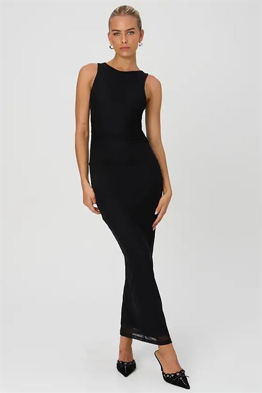 MDX Black Patterned Mesh High Neck Maxi Dress MG2097 - Columbia