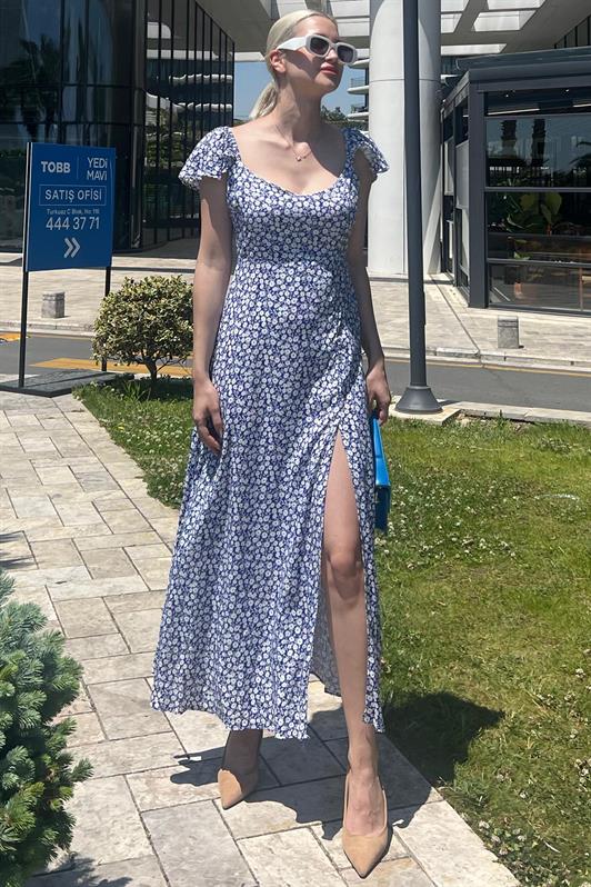 MDX Saks Patterned Slit Long Dress MG2004 - Sarcelles