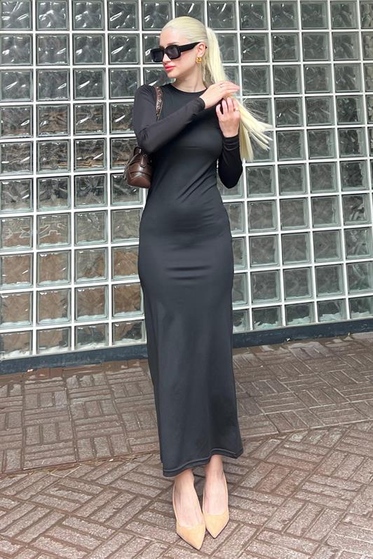 MDX Black Basic Half Fisherman Long Sleeve Dress MG1947 - Aldershot