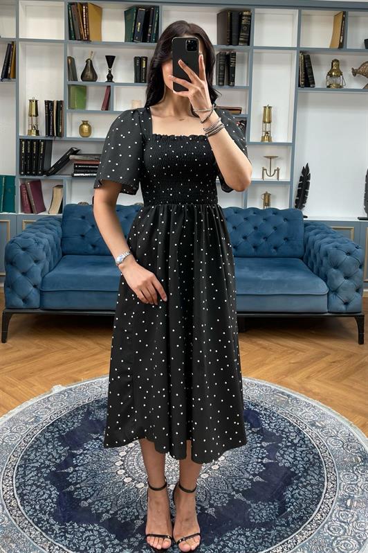MDX Black Patterned Elastic Waist Midi Dress - MG2101 - Oberhausen
