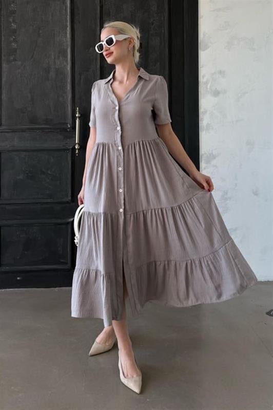 MDX Gray Shirt Collar Long Dress MG1853 - Scarborough