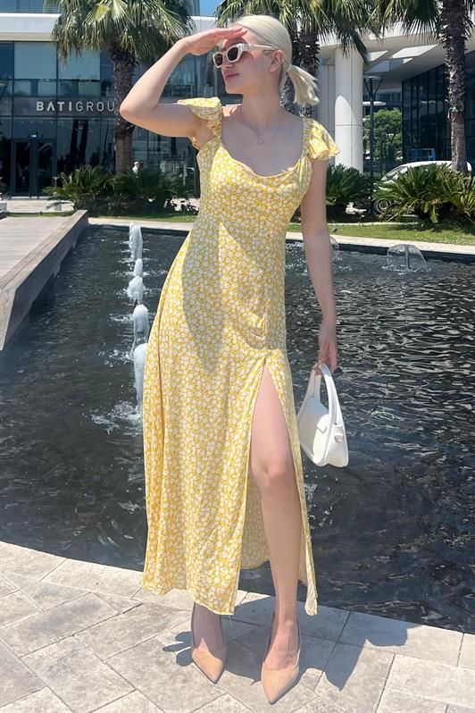 MDX Yellow Patterned Slit Long Dress MG2004 - Union City