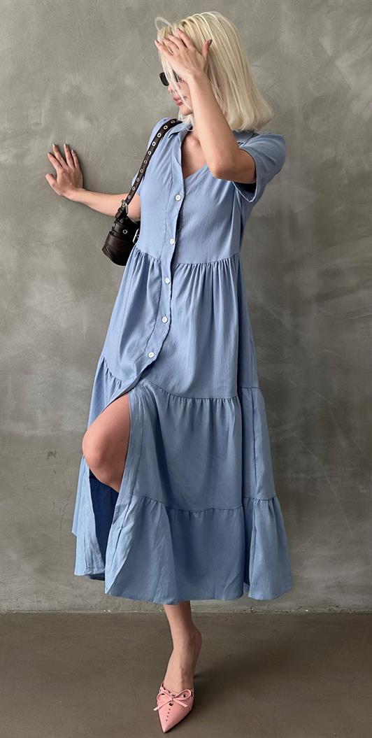 MDX Blue Shirt Collar Long Dress MG1853 - Loulé