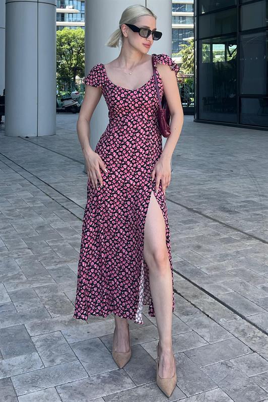 MDX Black Patterned Slit Long Dress MG2004 - Potsdam