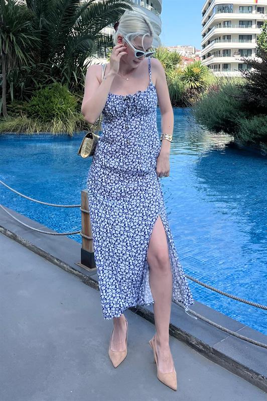 MDX Blue Patterned Strappy Long Dress MG2025 - Fort Myers