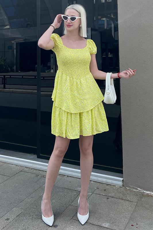 MDX Yellow Tiered Skirt Dress with Gathered Waist MG2103 - Ocuilan de Arteaga