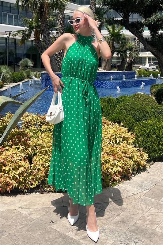 MDX Green Polka Dot Sleeveless Halter Neck Dress MG2134 - Spring Hill