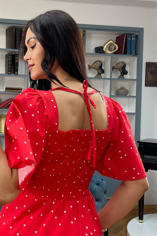 MDX Red Patterned High Waist Elastic Midi Dress - MG2101 - Ourém