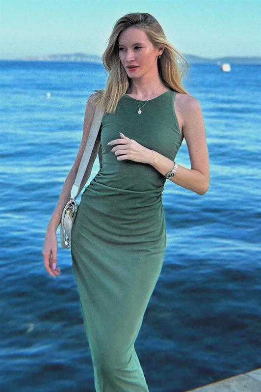 MDX Green Patterned Mesh High Neck Maxi Dress MG2097 - Roseville