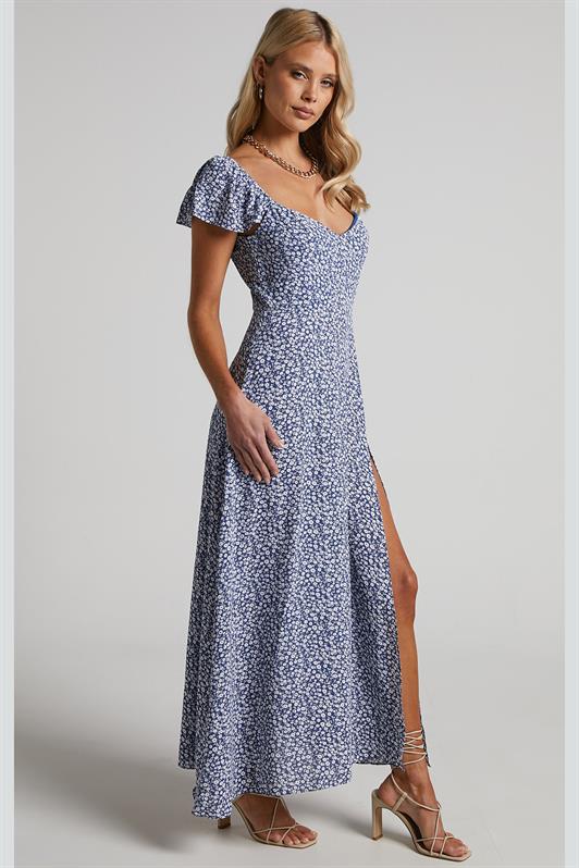 MDX Blue Patterned Slit Long Dress MG2004 - Trofa