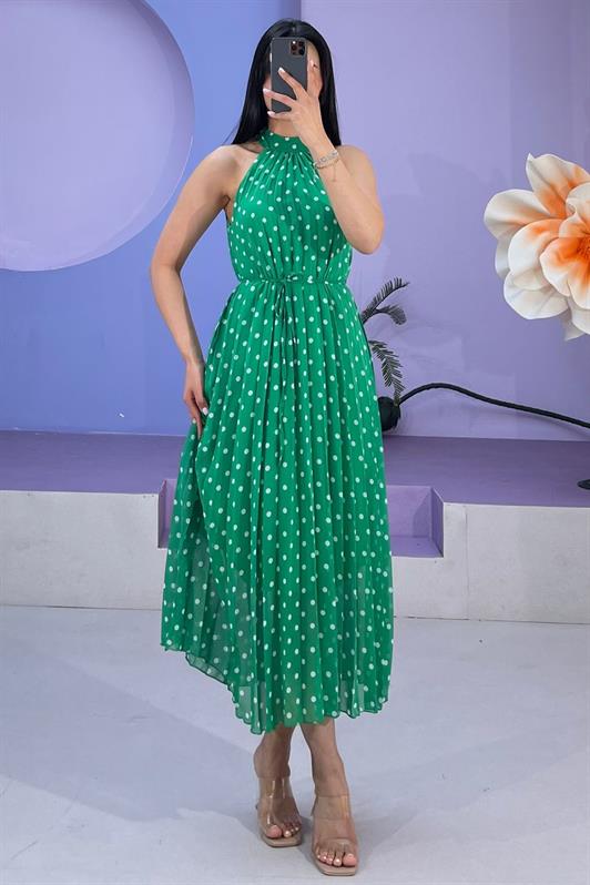 MDX Green Polka Dot Sleeveless Halter Neck Dress MG2134 - Spring Hill