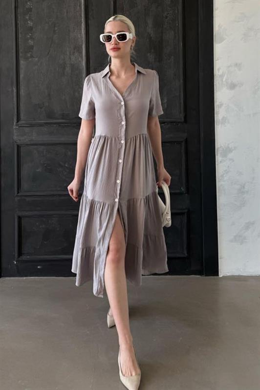 MDX Gray Shirt Collar Long Dress MG1853 - Scarborough