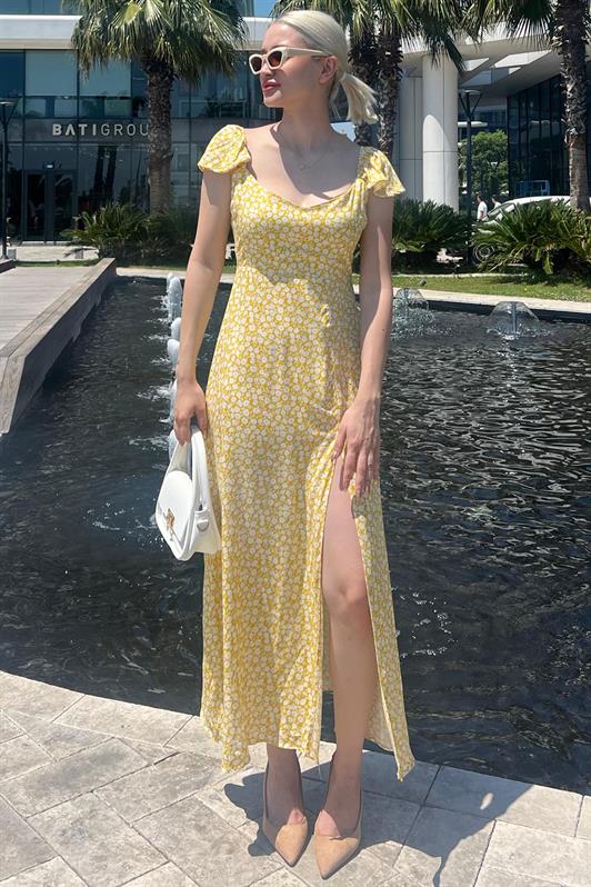 MDX Yellow Patterned Slit Long Dress MG2004 - Union City