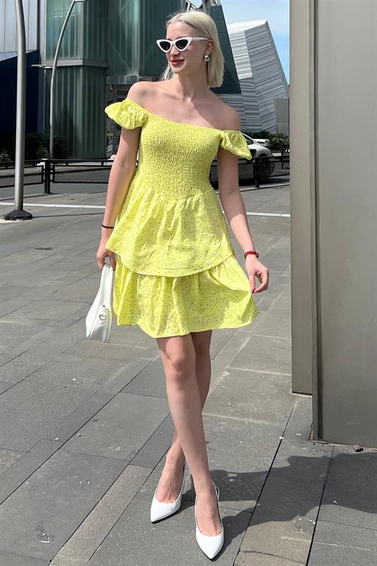 MDX Yellow Tiered Skirt Dress with Gathered Waist MG2103 - Ocuilan de Arteaga
