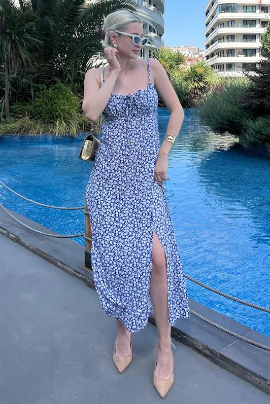 MDX Blue Patterned Strappy Long Dress MG2025 - Fort Myers