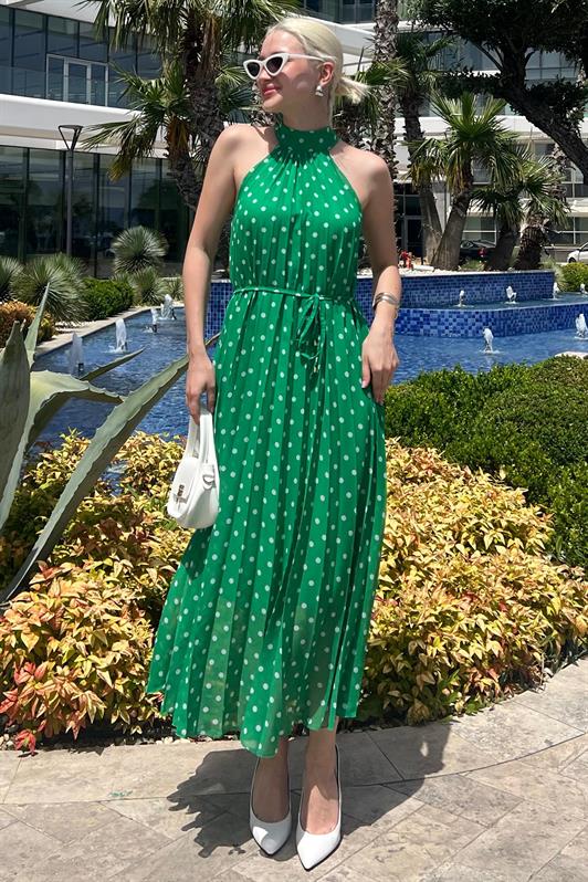 MDX Green Polka Dot Sleeveless Halter Neck Dress MG2134 - Spring Hill