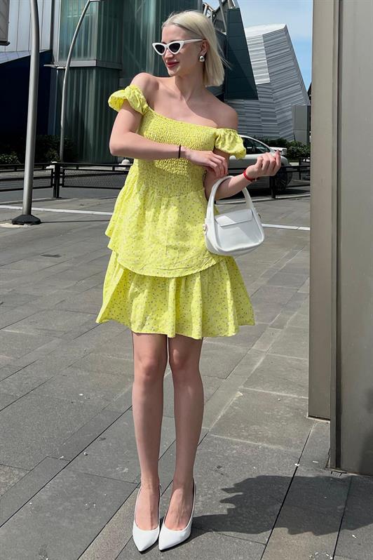 MDX Yellow Tiered Skirt Dress with Gathered Waist MG2103 - Ocuilan de Arteaga