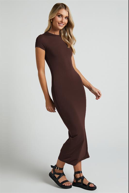 MDX Brown Basic Half Fisherman Slit Long Dress MG1989 - College Station