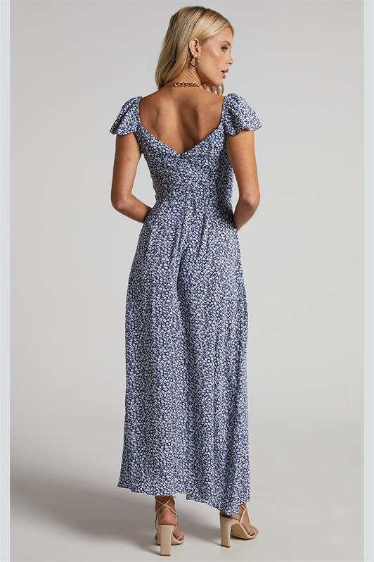 MDX Blue Patterned Slit Long Dress MG2004 - Trofa